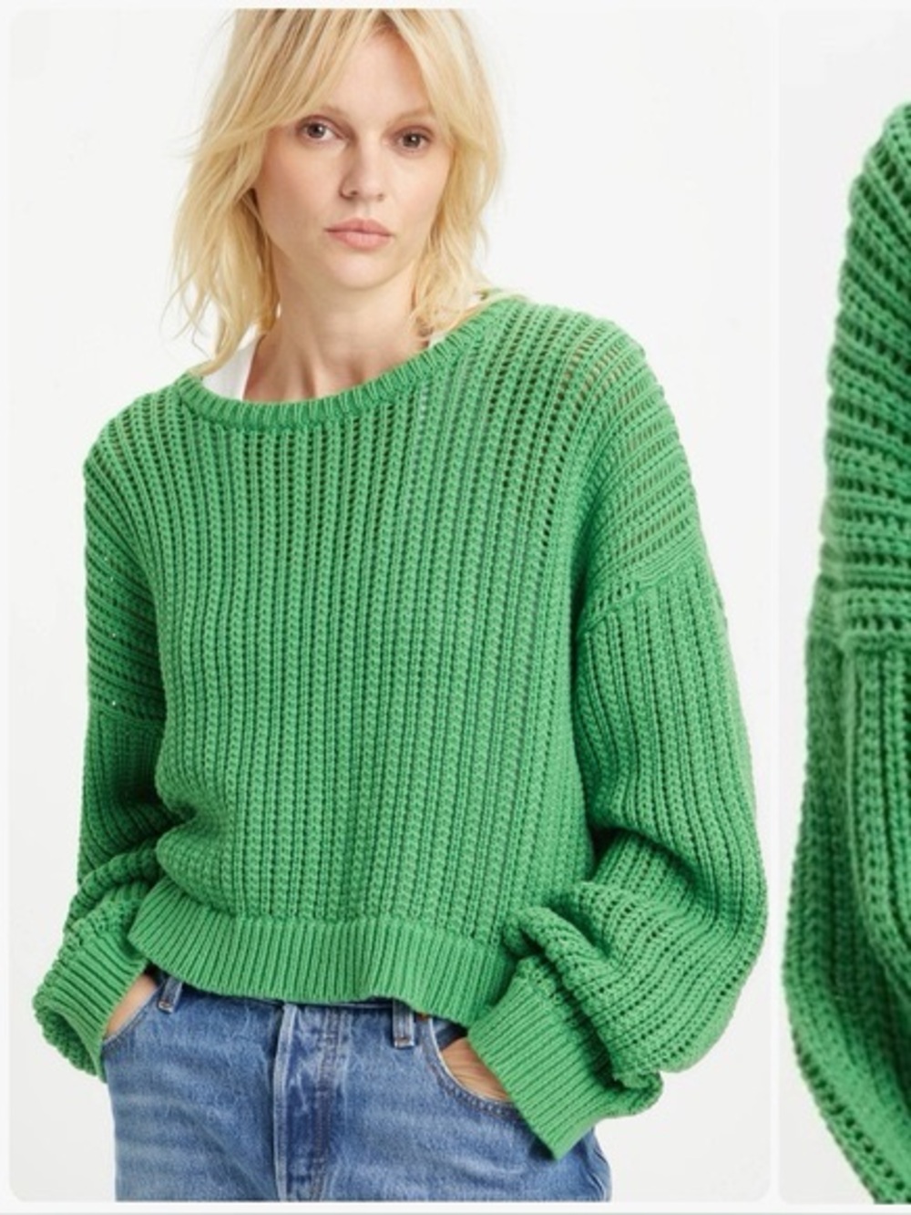 100% Cotton Evergreen Cropped Rib-Knit Sweater - Women's